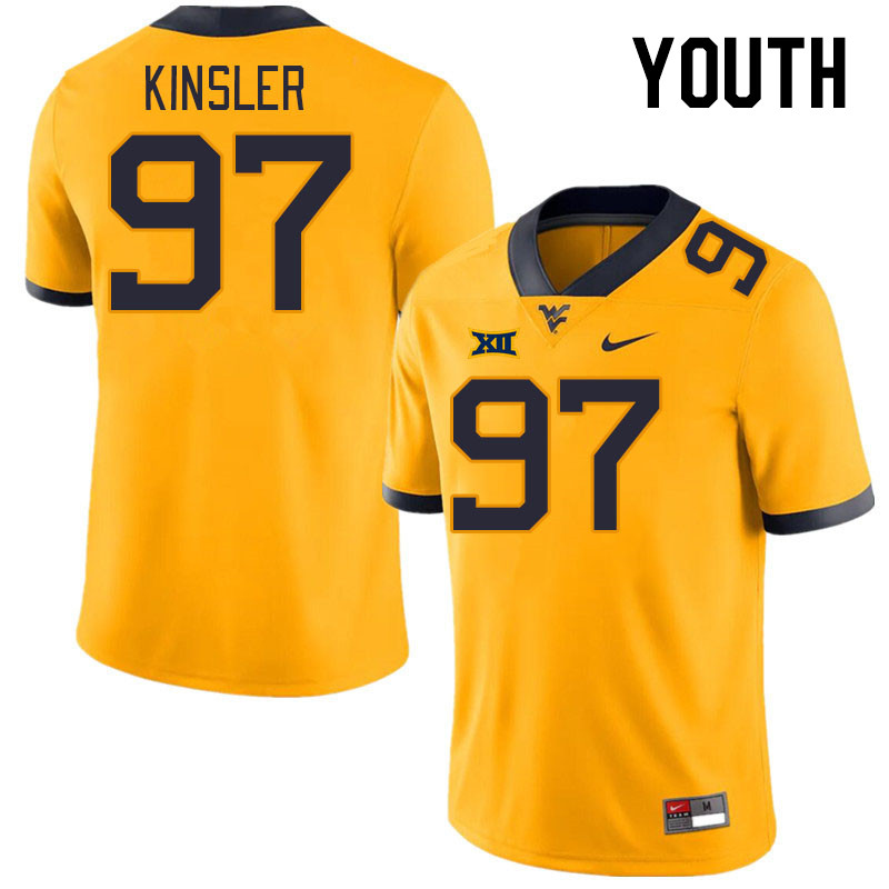 Youth #97 Elijah Kinsler West Virginia Mountaineers College Football Jerseys Stitched Sale-Gold